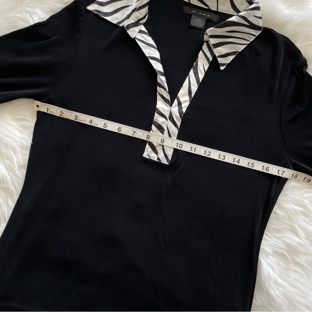 Kiara Collared Blouse Black White Zebra Print Trim Stretch 90s Y2K Size M - Picture 9 of 10